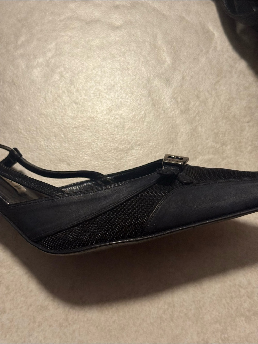 Vintage Black Pointed Slingback Heels with Buckle and Mesh Detail - Picture 3 of 8